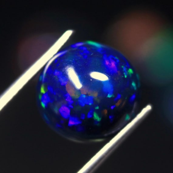 AAA Ethiopian Black Opal Cabochon: 3.35 CT Round Welo Gemstone