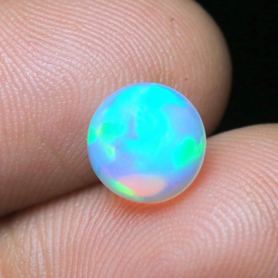 Welo Ethiopian Opal Cabochon, AAA Jelly Opal Gemstone, Round Smooth Stone (8.50x4.50 MM)