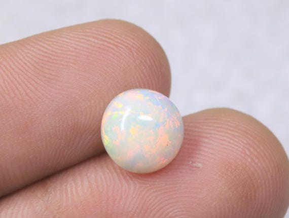 Natural Ethiopian Opal Cabochon, Round Rainbow Gemstone (2.15ct, 9.2x4.7mm)