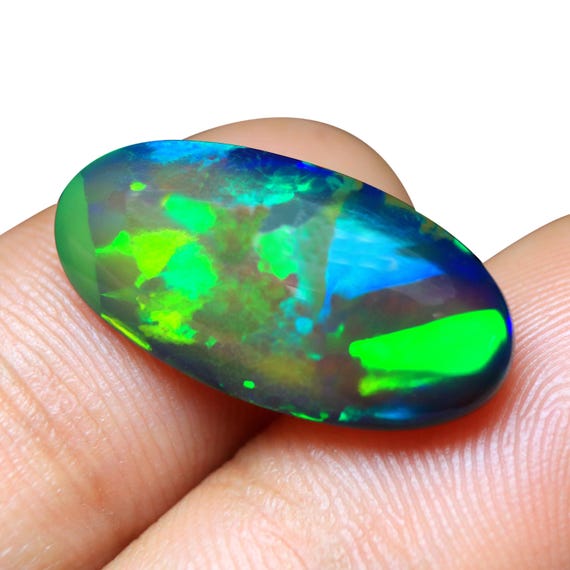 8.20 CT Oval Ethiopian Black Opal Cabochon, Rainbow Fire Gemstone (22x11x6.80 MM)
