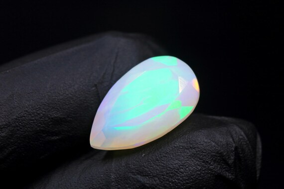 Ethiopian Fire Opal Faceted Gemstone: 7.50 CT Pear Shape Natural Welo Opal Loose Stone