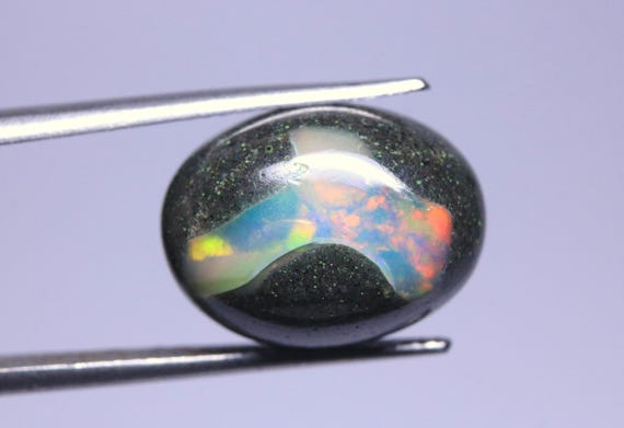 Black Opal Cabochon: 7.30 Carat Boulder Opal Loose Gemstone, Multi Fire Stone For Jewelry
