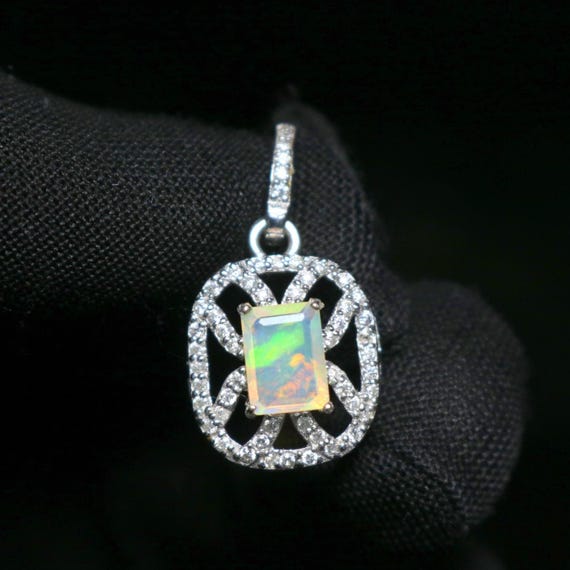 Ethiopian Opal Pendant Necklace: Cushion Cut, Sterling Silver