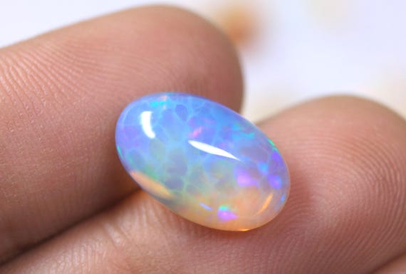 Honeycomb Fire Opal Cabochon: 3.75 CT Rainbow Ethiopian Opal Loose Jewelry Gemstone, October Birthstone