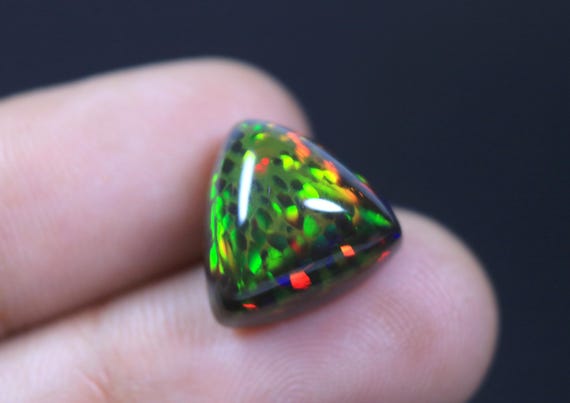 AAA+ Honeycomb Black Opal Trillion Cabochon, 9.00 Carat Rainbow Ethiopian Opal Loose Gemstone