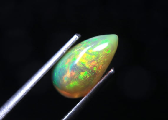 Ethiopian Welo Opal Pear Cabochon, 1.10 CT Multi Fire Gemstone (11x6x4 MM)