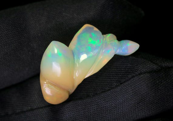 Carved Ethiopian Welo Opal, 9.70 CT Rainbow Fire Opal Gemstone