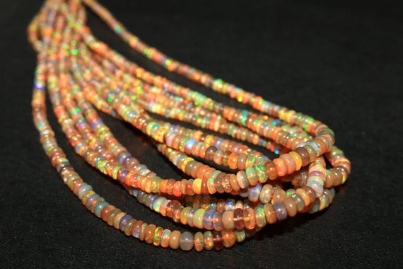 AAA+ Brown Ethiopian Opal Rondelle Bead Strand: Vintage Fire Opal (3-5mm)