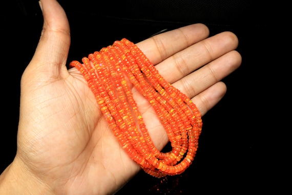 Orange Ethiopian Opal Beads: Smooth Rondelle Gemstone Beads (3-5 mm)