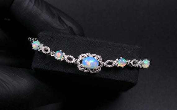 Infinity Fire Opal Bolo Bracelet, Sterling Silver Adjustable Gemstone Bracelet, October Birthstone Graduated Jewelry