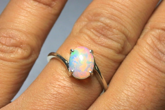 Oval Ethiopian Opal Ring: Sterling Silver October Birthstone