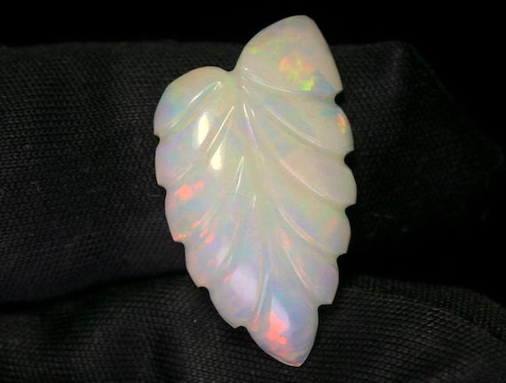 Ethiopian Welo Opal Leaf Carving: 5.10 CT Rainbow Fire Gemstone
