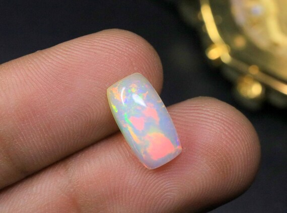 Natural Fire Ethiopian Opal Cabochon, 2.90 CT Cushion Welo Opal Loose Gemstone for Ring