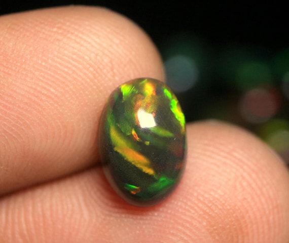 AAA+ Genuine Black Ethiopian Opal Gemstone: 1.60 CT Natural Rainbow Fire Welo Opal Cabochon