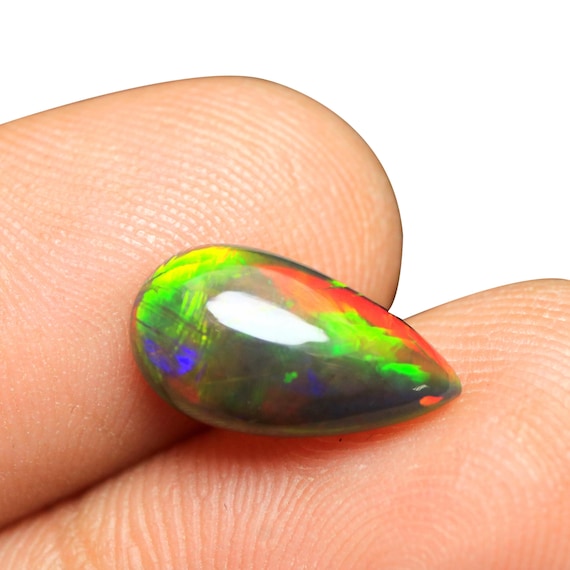 Natural Ethiopian Fire Opal Cabochon, Pear Shape Multi Fire Gemstone (13x7.20x4 MM)