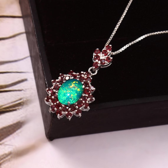 Christmas Sale Raw Organic Green Natural Ethiopian Opal Crystal Dainty Pendant Necklace, Handmade Jewelry, Healing Crystals, 925 Silver