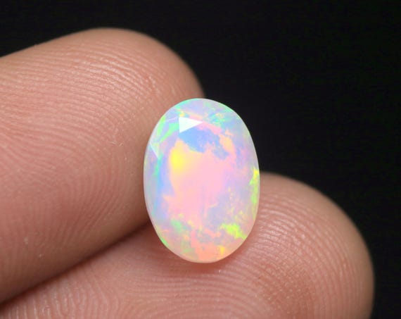 Oval Ethiopian Opal Gemstone: 2.35 CT Natural Multi Fire Opal Loose Stone Jewelry Making