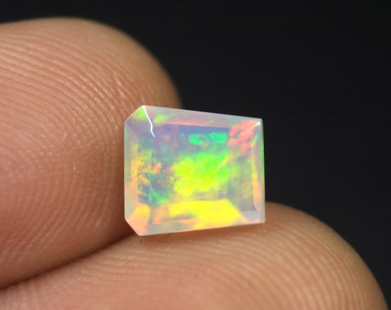 Natural Opal Gemstone: 1.20 Carat Faceted Ethiopian Opal Loose Stone, October Birthstone