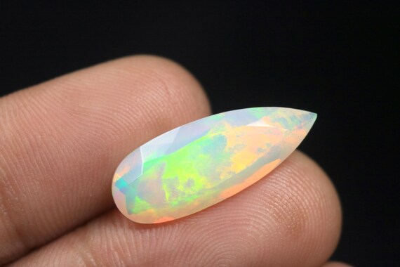 White Ethiopian Welo Opal Faceted Cut Gemstone: 5.25 CT Natural Fire Opal Jewelry Stone