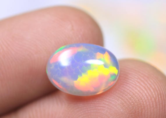 Play of Color Opal Loose Cabochon, Honeycomb Ethiopian Opal Gemstone For Jewelry (2.20 Carat)