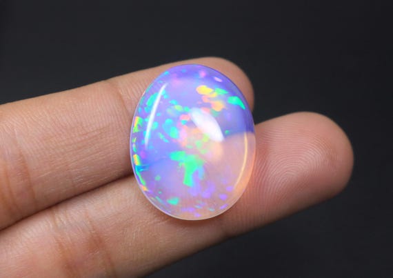 Ethiopian Flash Opal Oval Cabochon, 19.10 Carat Rare Multi Flashy Fire Opal Loose Gemstone