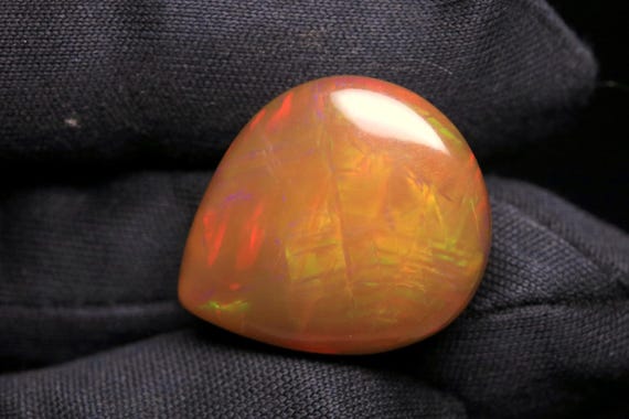 Ethiopian Welo Opal Cabochon: 10.05 CT Heart Rainbow Fire Opal Loose Gemstone, October Birthstone