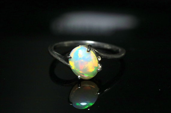 Sterling Silver Ethiopian Opal Ring: Oval Fire Opal, Size 7.75