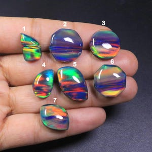 Aurora Opal Fancy Cut Cabochon Lot, Black Fire Opal, Freeform Hexagon Round Loose Gemstones
