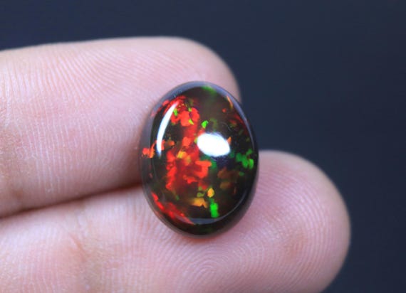 AAA+ Black Opal Trillion Cabochon, 6.00 Carat Rainbow Pin Fire Ethiopian Opal Loose Gemstone
