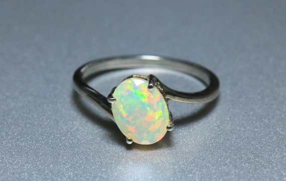 Faceted Fire Opal Ring: 925 Sterling Silver, Size 7.25