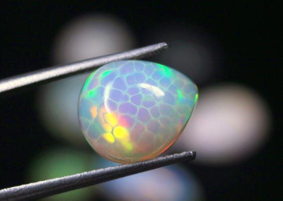 Welo Pear Opal Gemstone, Honeycomb Ethiopian Opal Cabochon, 3.30 CT For Jewelry Making