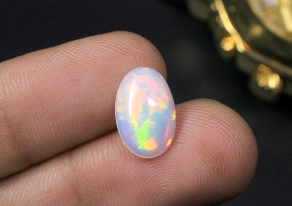 Natural White Opal Cabochon, 2.15 CT Smooth Oval Fire Opal Loose Gemstone for Jewelry