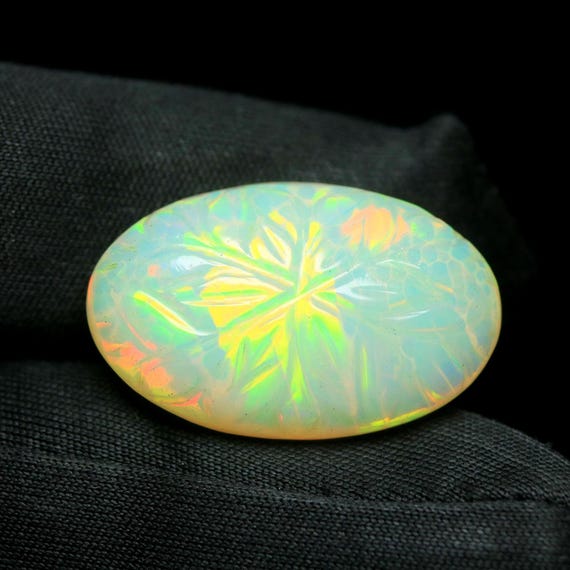 Flower Carved Ethiopian Opal: Honeycomb Gemstone (24.40x15.50x8 MM)