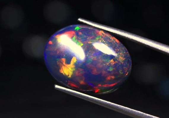 AAA Black Ethiopian Opal Gemstone, Natural Welo Opal Cabochon, 5.25 CT