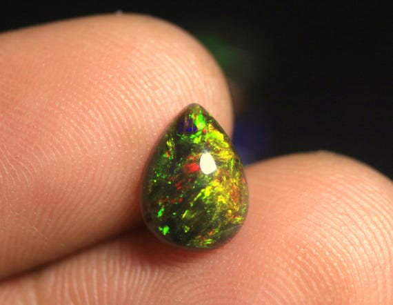 AAA+ Genuine Black Ethiopian Opal Gemstone: 1.00 CT Natural Rainbow Fire Welo Opal Cabochon