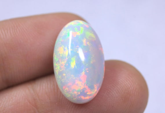 AAA Quality Oval Opal Cabochon: 9.10 Carat Natural Galaxy Fire Ethiopian Opal Jewelry Stone