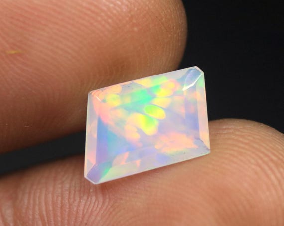 Natural Opal Gemstone: 2 Carat Faceted Ethiopian Opal Loose Stone, October Birthstone