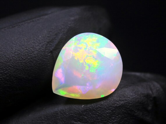 White Ethiopian Welo Opal Faceted Gemstone: 5.00 CT Pear Natural Fire Opal Loose Stone