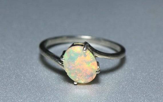 Natural Ethiopian Opal Ring, Sterling Silver Statement Ring, October Birthstone Jewelry