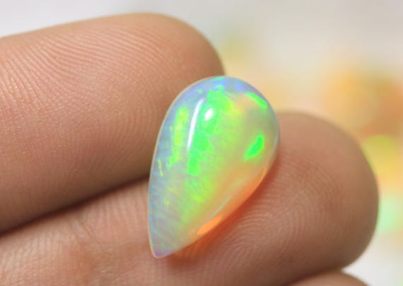 Natural Fire Opal Pear Cabochon: 4.25 CT Multicolor Jelly Opal Loose Gemstone For Jewelry