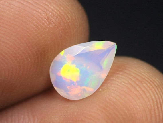 Faceted Natural Ethiopian Opal, Pear Cut Loose Gemstone (9.7x6.7x4 MM)