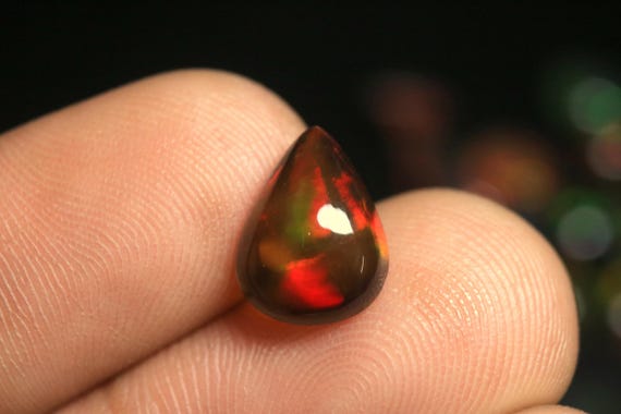 Natural Ethiopian Welo Opal Cabochon, Multi Fire Black Opal Gemstone, 1.70 CT (11.50x8.70x4 MM)