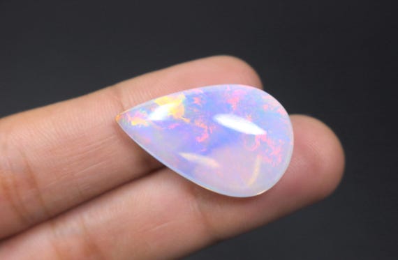 Natural Ethiopian Teardrop Opal Cabochon, 25.00 Carat Mult Fire Welo Crystal Opal Loose Gemstone