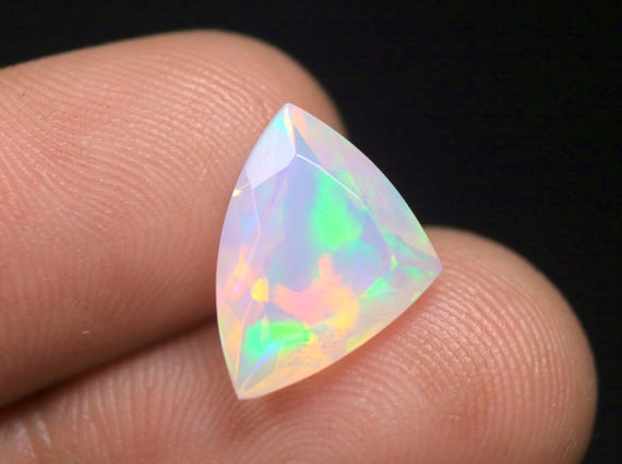 3.35 CT Natural Multi Fire Opal Loose Gemstone, Trillion Ethiopian Opal Birthstone For Jewelry