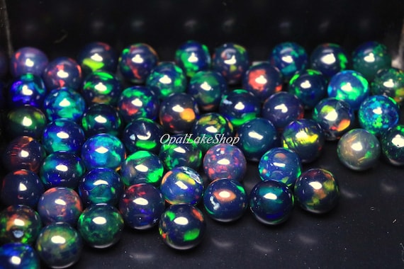Black Ethiopian Opal Balls: AAA Grade Gemstone Beads, Multi Fire (4-6mm