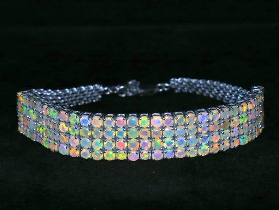 Ethiopian Opal Tennis Bracelet: 925 Sterling Silver Adjustable Bracelet