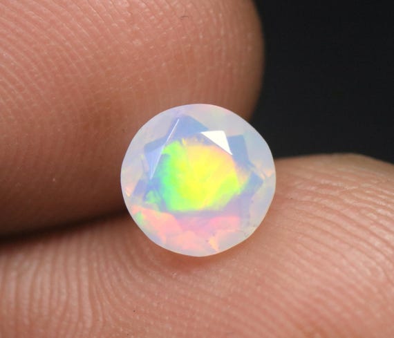 Faceted Natural Ethiopian Opal, Round Cut Loose Gemstone (6.7x4.5 MM)