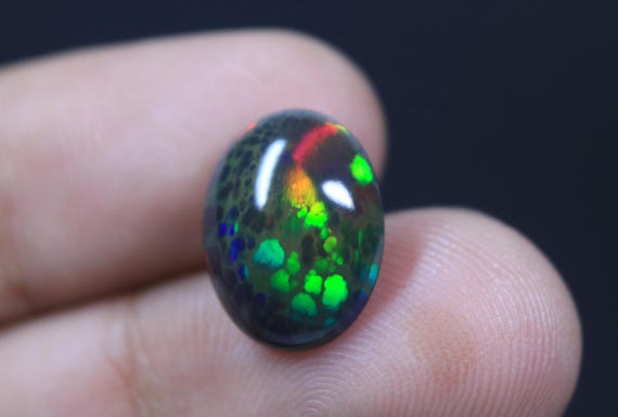 Rare Honeycomb Black Opal Oval Cabochon, Ethiopian Opal Loose Gemstone (4.10 Carat)