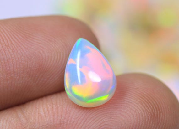 White Ethiopian Welo Opal Cabochon Gemstone, 2.75 Carat Natural Rainbow Opal Stone For Jewelry