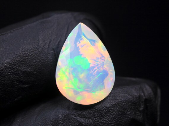 White Ethiopian Welo Opal Faceted Gemstone: 5.50 CT Pear Natural Fire Opal Loose Stone